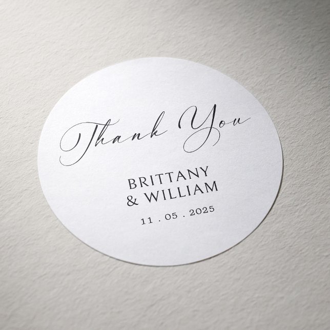 Stickers de mariage Merci de script élégant (Elegant Black Script Thank You Wedding Stickers)