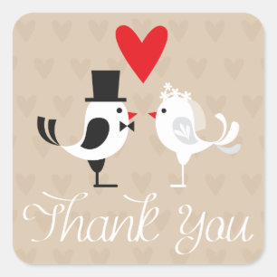 Stickers de mariage Merci Lovebirds & Hearts