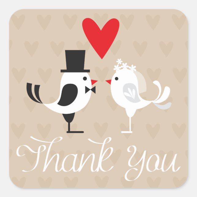 Stickers de mariage Merci Lovebirds & Hearts (Devant)