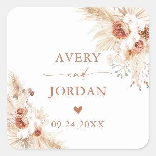 Stickers de mariage moderne Boho   Pampas Grasse