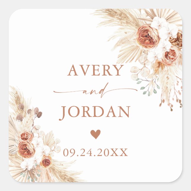 Stickers de mariage moderne Boho | Pampas Grasse (Devant)