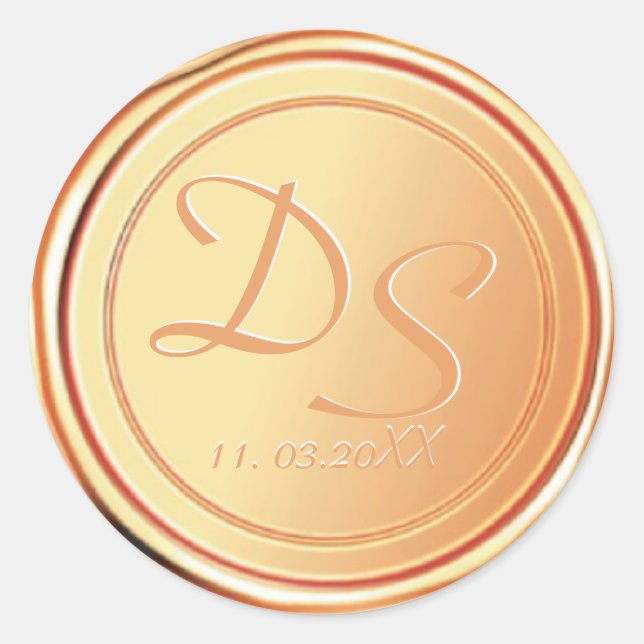 Stickers de mariage Monogram Gold Wax Seal (Devant)
