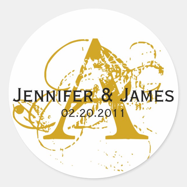 Stickers de mariage Monogramme A blanc et or (Devant)