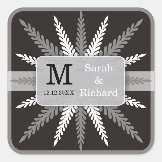 Stickers De Mariage Monogramme-Argent Sur Noir (Devant)