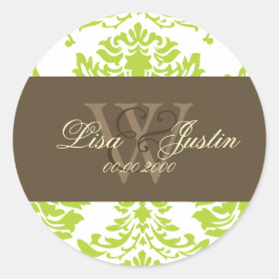 stickers de mariage monogramme Damask vert