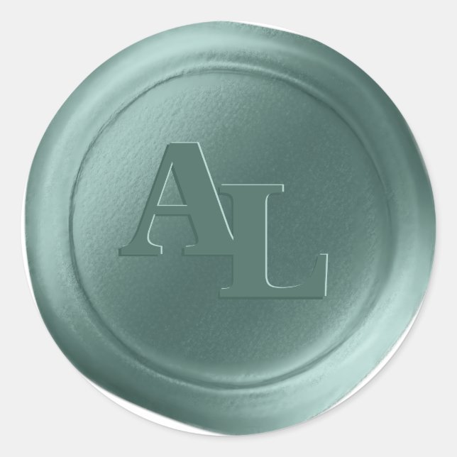 Stickers de mariage Monogramme de cire vert pin (Devant)