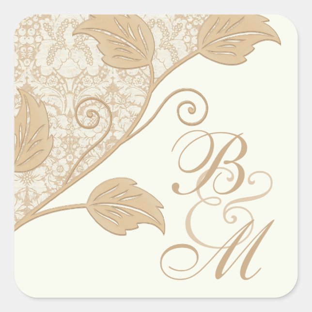 Stickers de mariage Monogramme Feuille et dentelle (Devant)