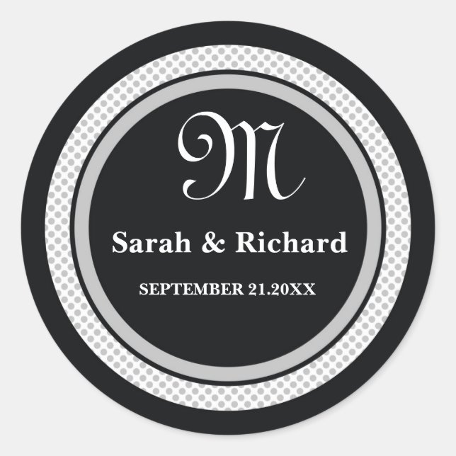 Stickers de mariage monogramme : Pois noirs (Devant)
