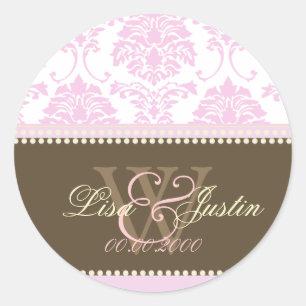 stickers de mariage monogramme rose Damask