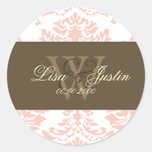 stickers de mariage monogramme rose Damask