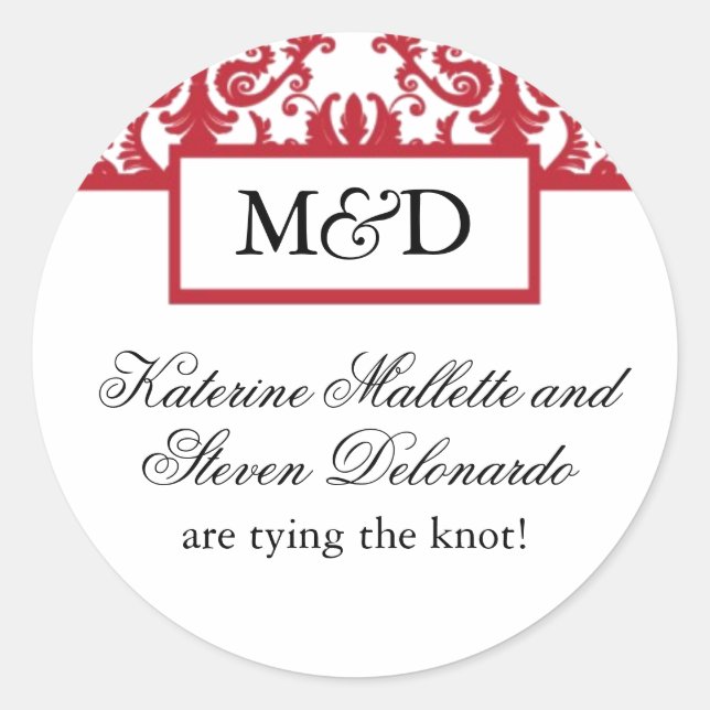 Stickers de mariage Monogramme rouge et blanc (Devant)