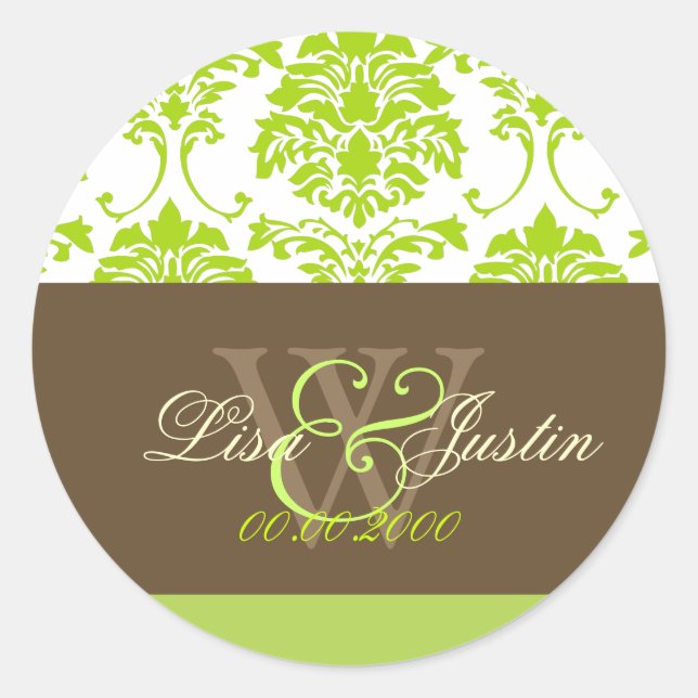 stickers de mariage monogramme vert citron (Devant)