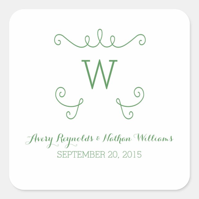 Stickers de mariage Monogramme vert Whimsical Flou (Devant)