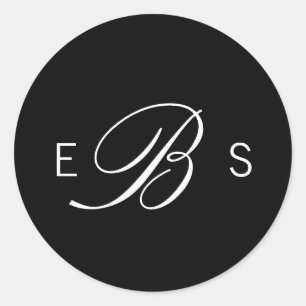 Stickers de mariage noir élégant monogramme cercle