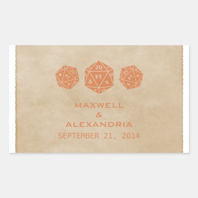 Stickers de mariage Orange Grunge D20 Dice Gamer (Devant)