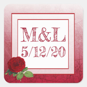 Stickers de mariage personnalisés à la rose rouge