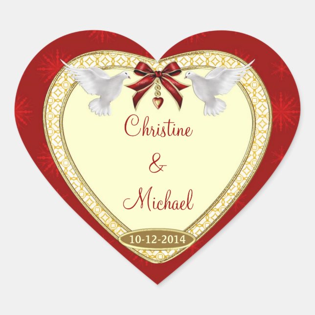 Stickers de mariage personnalisés de Red Heart and (Devant)