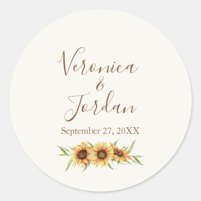 Stickers de mariage personnalisés de tournesol de  (Devant)