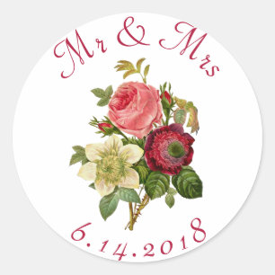 Stickers de mariage personnalisés Roses rouges