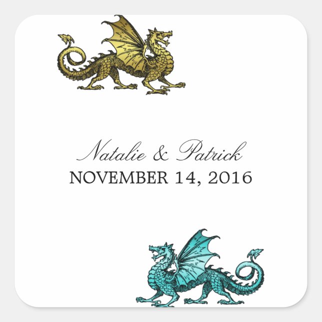 Stickers de mariage pour dragon Turquoise d'or (Devant)