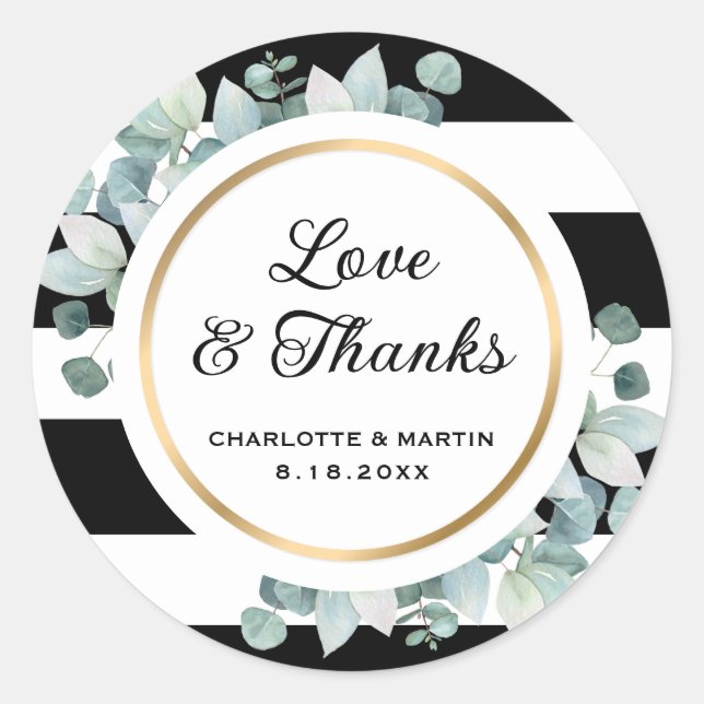 Stickers de mariage rayé noir et blanc verdoyant (Devant)