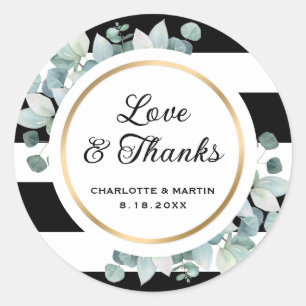Stickers de mariage rayé noir et blanc verdoyant