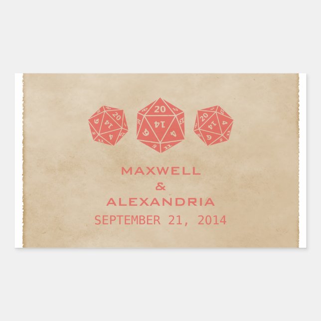Stickers de mariage Red Grunge D20 Dice Gamer (Devant)