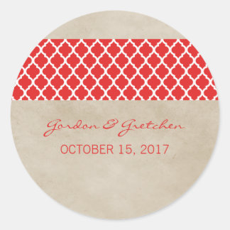 Stickers de mariage Red Rustic Quatrefoil
