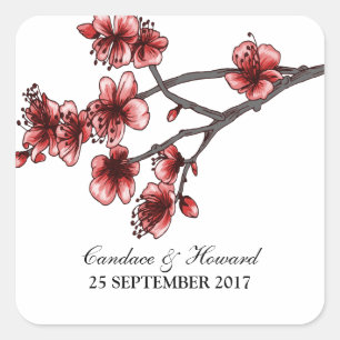 Stickers de mariage Red Simple Cherry Blossoms