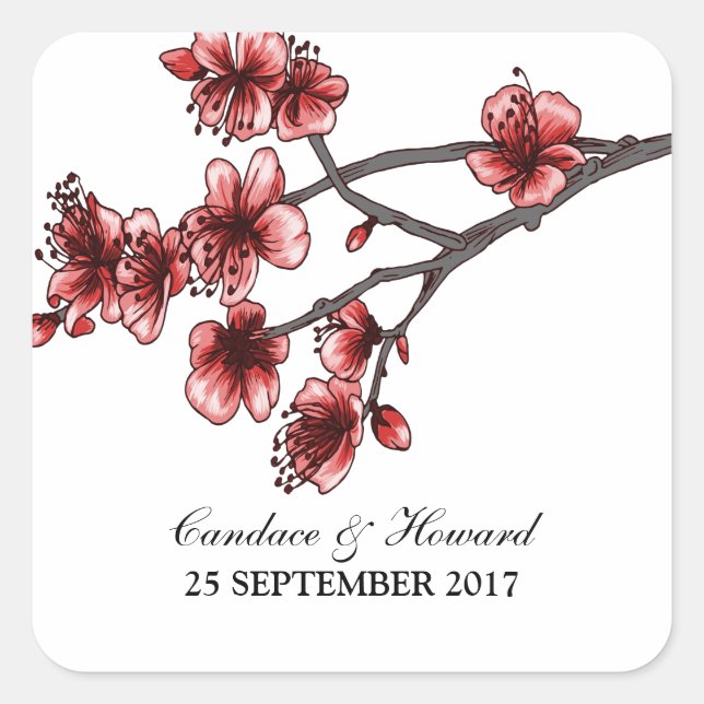 Stickers de mariage Red Simple Cherry Blossoms (Devant)