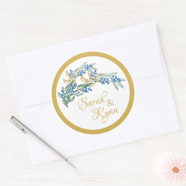 Stickers de mariage rond à branche verte (Enveloppe)