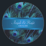 Stickers de mariage Royal Blue Purple Peacock<br><div class="desc">Belles plumes de paon bleu royal avec riche bande de bleu paon mariage pour les étiquettes. Customisez avec votre choix de style de police,  de couleur de police et de texte en choisissant simplement le bouton "Customisez-le !".</div>