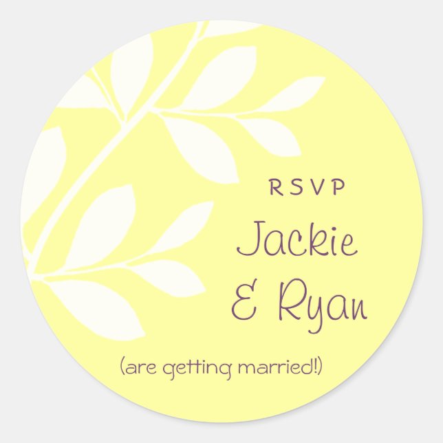 Stickers de mariage RSVP Branche feuille jaune vio (Devant)