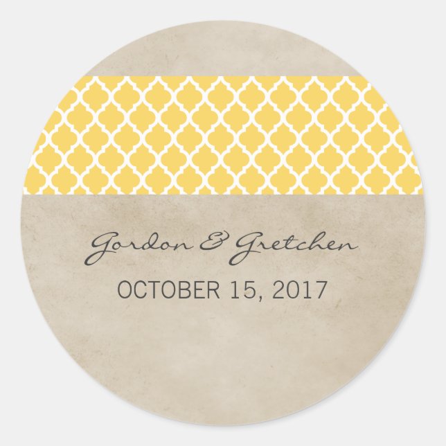 Stickers de mariage rustique jaune Quatrefoil (Devant)