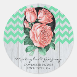stickers de mariage rustique menthe et rose