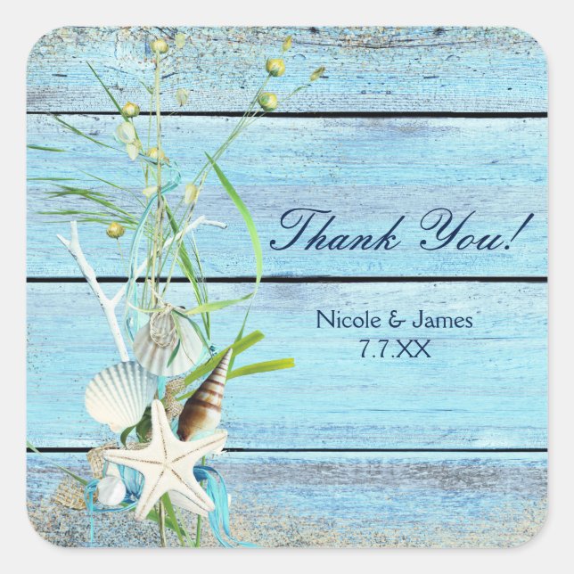Stickers de mariage tropical Blue Wood Beach (Devant)