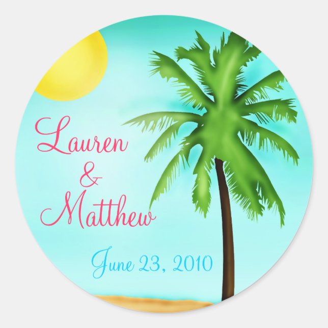 Stickers de mariage tropical de plage personnalisé (Devant)