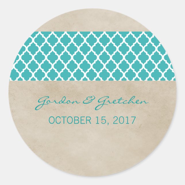 Stickers de mariage turquoise rustique Quatrefoil (Devant)