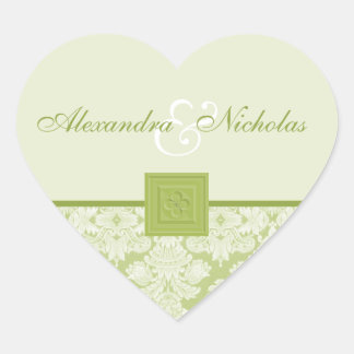Stickers de mariage vert Damask et Quatrefoil Cros