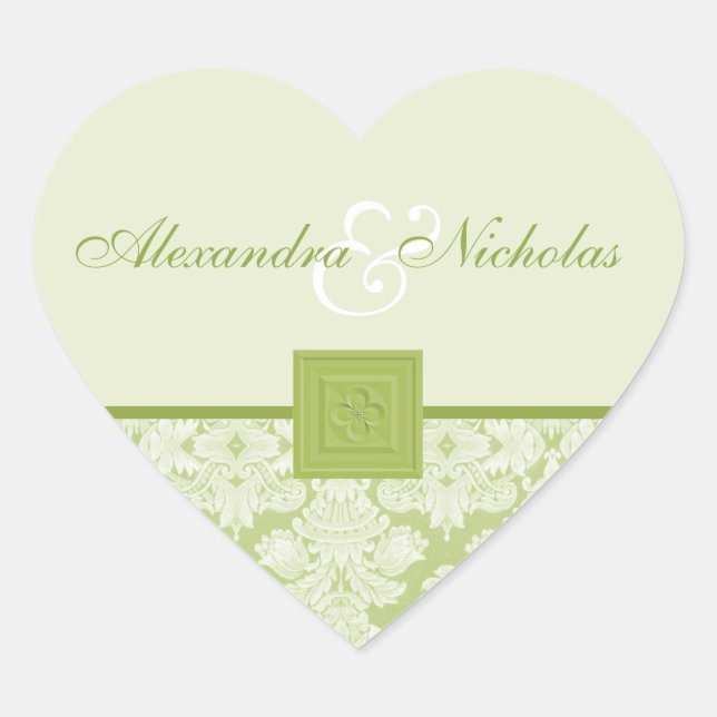 Stickers de mariage vert Damask et Quatrefoil Cros (Devant)