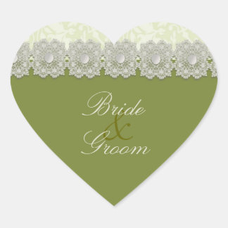 Stickers de mariage vert dentelle et perles