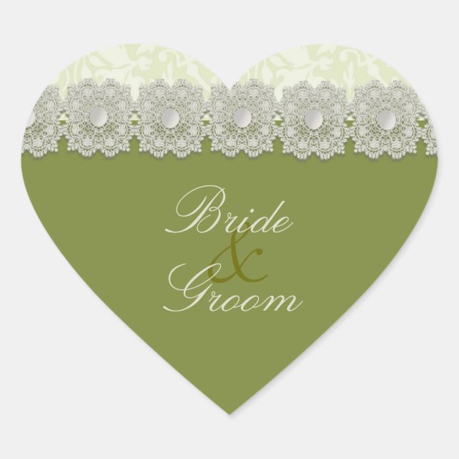 Stickers de mariage vert dentelle et perles (Devant)