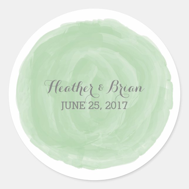 Stickers de mariage vert rond à l'aquarelle (Devant)