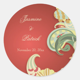 stickers de mariage vintage rouge vert floral