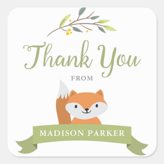 Stickers de Merci de Baby shower Woodland Fox (Devant)