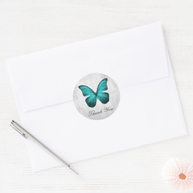 Stickers de Merci papillon turquoise (Enveloppe)