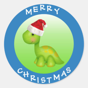 Stickers de Noël Cute Brontosaurus à Santa Hat