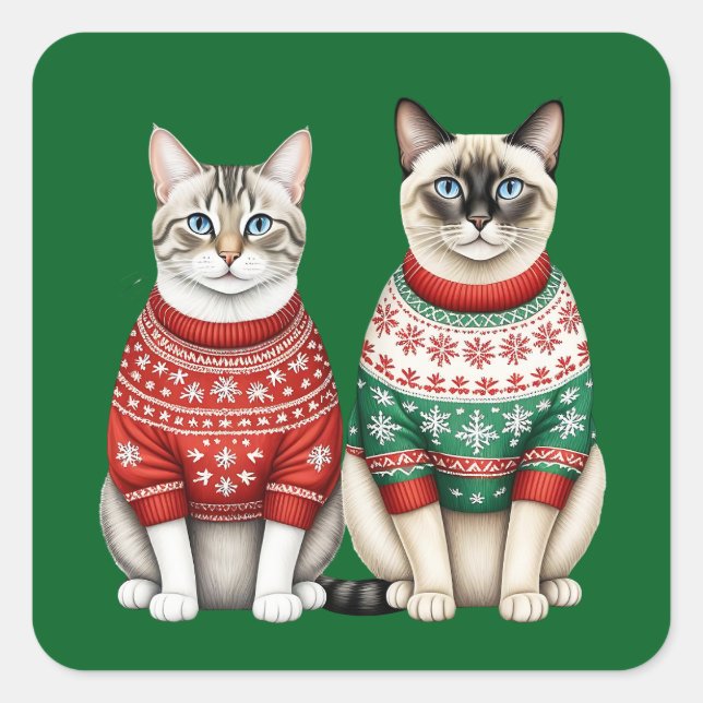 Stickers de Noël de chat, Tabby et chats siamois (Devant)