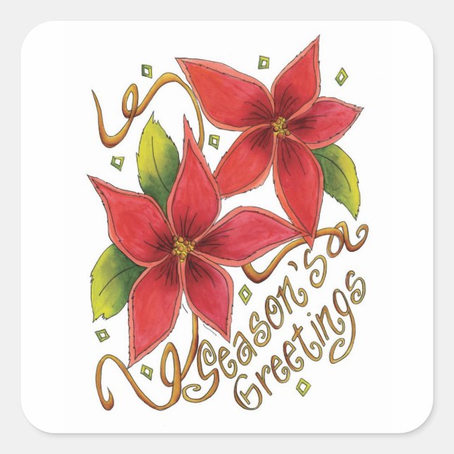 Stickers de Noël Joyeuses Fêtes Poinsettias (Devant)