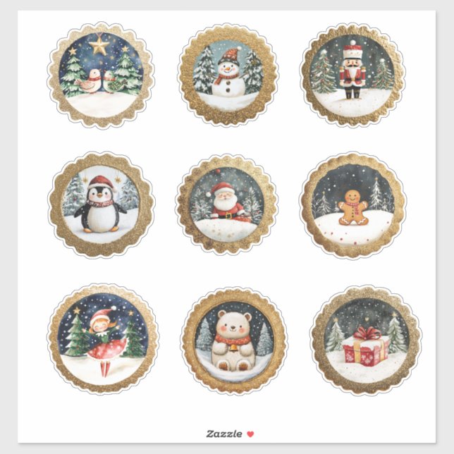 Stickers de Noël Or Circulaire et Sceau d'envelopp (Feuille)